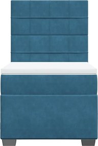 vidaXL Κρεβάτι Boxspring με Στρώμα Μπλε 90x190 εκ. Βελούδινο
