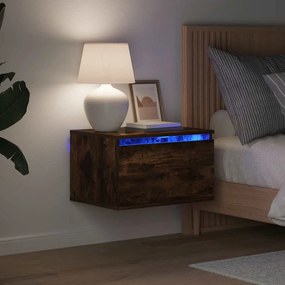 vidaXL Κομοδίνο Επιτοίχιο με Φώτα LED Καπνιστή Δρυς