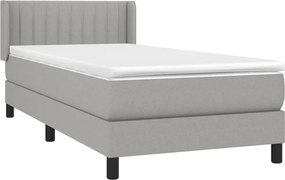 vidaXL Κρεβάτι Boxspring με Στρώμα Ανοιχτό Γκρι 90x190 εκ. Υφασμάτινο