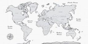 Εικόνα στο φελλό ενός όμορφου ασπρόμαυρου παγκόσμιου χάρτη - 100x50  place