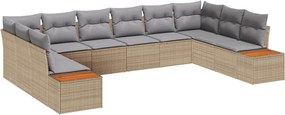 vidaXL Σετ Καναπέ Κήπου με μαξιλάρι 10 pcs Μπεζ Πολυ ράταν