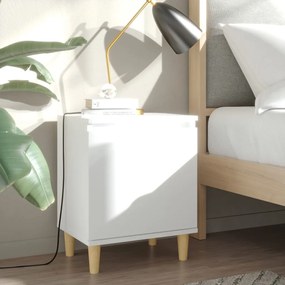 vidaXL Κομοδίνo Λευκό 40 x 30 x 50 εκ. με Μασίφ Ξύλινα Πόδια