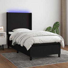 3138111 vidaXL Κρεβάτι Boxspring με Στρώμα &amp; LED Μαύρο 80x200 εκ. Υφασμάτινο Μαύρο, 1 Τεμάχιο
