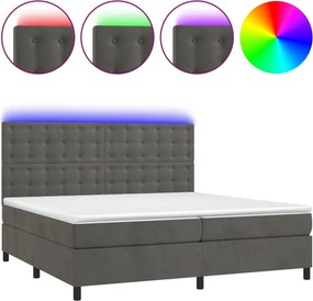 vidaXL Κρεβάτι Boxspring με Στρώμα &amp; LED Σκ. Γκρι 200x200εκ. Βελούδινο
