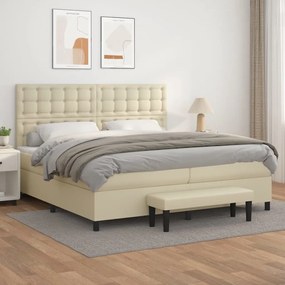 vidaXL Κρεβάτι Boxspring με Στρώμα Κρεμ 200x200 εκ. Συνθετικό Δέρμα