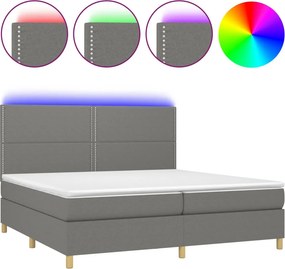vidaXL Κρεβάτι Boxspring με Στρώμα &amp; LED Σκ.Γκρι 200x200εκ. Υφασμάτινο
