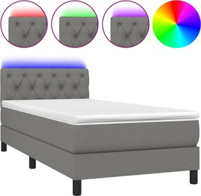 vidaXL Κρεβάτι Boxspring με Στρώμα &amp; LED Σκ.Γκρι 80x200 εκ. Υφασμάτινο