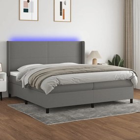 3138182 vidaXL Κρεβάτι Boxspring με Στρώμα &amp; LED Σκ.Γκρι 200x200εκ. Υφασμάτινο Γκρι, 1 Τεμάχιο