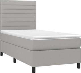 vidaXL Κρεβάτι Boxspring με Στρώμα Ανοιχτό Γκρι 90x190 εκ. Υφασμάτινο