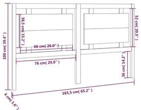 Κεφαλάρι Κρεβατιού 165,5x4x100 εκ. από Μασίφ Ξύλο Πεύκου - Καφέ
