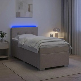 vidaXL Κρεβάτι Box Spring με Στρώμα και LED Taupe 90 x 200 cm Ύφασμα