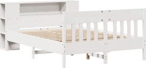vidaXL Κρεβάτι Βιβλιοθήκη Χωρίς Στρώμα Λευκό 135x190 εκ Μασίφ Πεύκο