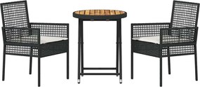 vidaXL Σετ Μπιστρό Κήπου 3 pcs Μαύρο συνθετικό ρατάν