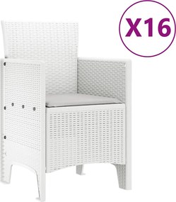 vidaXL Σετ Τραπεζαρίας Κήπου με Μαξιλάρια 17 τμχ. Λευκό PP