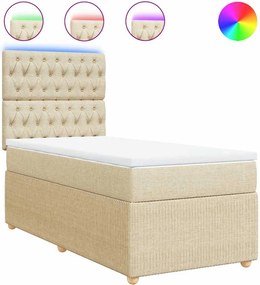 vidaXL Κρεβάτι Boxspring με Στρώμα Κρεμ 90x200 εκ.Υφασμάτινο