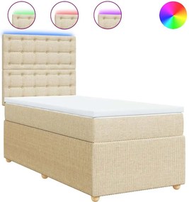 vidaXL Κρεβάτι Boxspring με Στρώμα Κρεμ 90x200 εκ.Υφασμάτινο