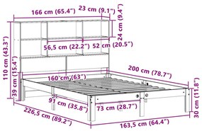 Κρεβάτι Βιβλιοθήκη Χωρίς Στρώμα 160x200 εκ Μασίφ Ξύλο Πεύκου - Καφέ