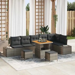 vidaXL Σετ Καναπέ Κήπου με μαξιλάρι 9 pcs Γκρι Πολυ ράταν