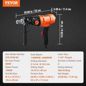VEVOR Diamond Core Drill Machine Handheld Concrete Core Drill Rig 4in Bit 1500W