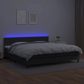 vidaXL Κρεβάτι Boxspring με Στρώμα &amp; LED Μαύρο 200x200 εκ. Συνθ. Δέρμα