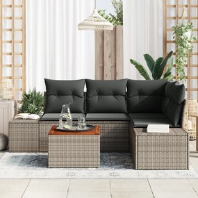 vidaXL Σετ 5 Τεμαχίων Καναπέ Κήπου με Μαξιλάρια Γκρι Πολυ Ρατάν Ακακία