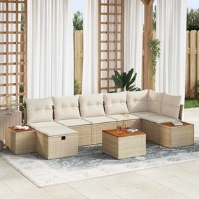 vidaXL Σετ Καναπέ Κήπου με μαξιλάρι 8 pcs Μπεζ Πολυ ράταν