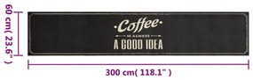 Χαλί Κουζίνας Πλενόμενο Επιγραφή Coffee 60x300 εκ. Βελούδο - Μαύρο