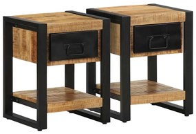 Κομοδίνα 2 τεμάχια Στερεό ακατέργαστο ξύλο Μάνγκο