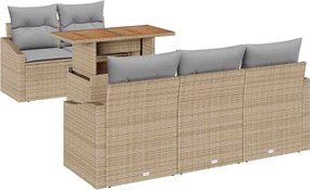 vidaXL Σετ Καναπέ Κήπου με αποθήκευση 6 pcs Μπεζ Πολυ ράταν