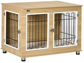 PawHut Κλουβί Σκύλου, Πλενόμενο Μαξιλάρι, Κλουβί Σκύλου, 2 Κλειδαριές, 90 cm x 58 cm x 65 cm, Φυσικό + Μαύρο + Λευκό