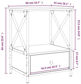 Κομοδίνο Μαύρο 50 x 41 x 65 εκ. από Επεξεργασμένο Ξύλο - Μαύρο