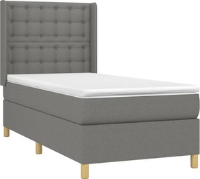 vidaXL Κρεβάτι Boxspring με Στρώμα Σκούρο Γκρι 100x200 εκ. Υφασμάτινο