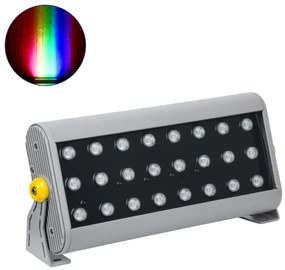 90643 GloboStar® GLOBOSTAR® FLOOD-HENA 90643 Προβολέας Σποτ Wall Washer LED 48W 4800lm 30° DC 24V Αδιάβροχο IP65 RGB DMX512 Dimmable - Ασημί - Μ39 x Π6 x Υ17cm - 3 Χρόνια Εγγύηση