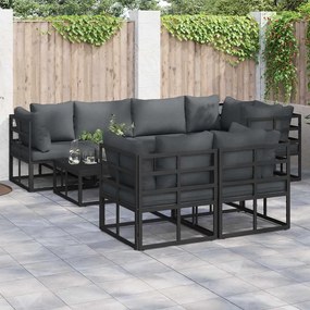 vidaXL Σετ Καναπέ Κήπου με μαξιλάρι 7 pcs Μαύρο Ατσάλι