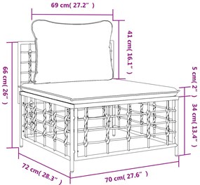 vidaXL Καναπές Κήπου Μεσαίος Συνθετικό Ρατάν με Σκούρα Γκρι Μαξιλάρια
