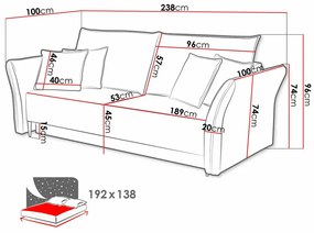 Καναπές κρεβάτι Providence 148, Αριθμός θέσεων: 3, Αποθηκευτικός χώρος, 96x238x100cm, 91 kg, Πόδια: Μέταλλο | Epipla1.gr