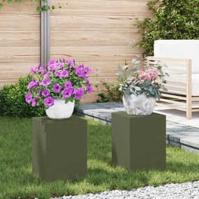 vidaXL Εξωτερικές Βάσεις Φυτών Στήλη 2 τμχ Ελιά 24x24x35 εκ Ατσάλι