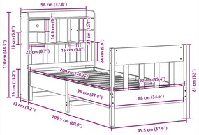 Σκελετός Κρεβατιού Χωρίς Στρώμα 90x200 εκ Μασίφ Ξύλο Πεύκου - Καφέ