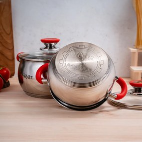 Κατσαρόλα Oliver Voltz OV51210N20, 20 cm, 3.5 l, Επαγωγή, Κόκκινες λαβές από σιλικόνη, Inox/Κόκκινος
