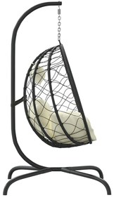 vidaXL Πολυθρόνα Egg Κρεμαστή Κρεμ Συνθ. Ρατάν/Ατσάλι με Μαξιλάρι