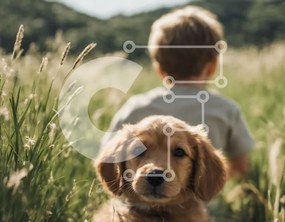 Intra Συλλεκτικό Ξύλινο Παζλ Plywood 4mm - Νεαρό αγόρι και σκύλος σε ένα χωράφι με ψηλό γρασίδι Σε Ξύλινο Κουτί - Διαστάσεις: 10x10 cm – 25 κομμάτια