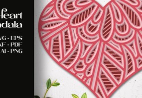 Σετ των 2 Intra απο ξύλο plywood 3mm-4mm πάχος 3D Heart Mandala Cut Δίασταση 12x12 cm INTRAFABR-52742094