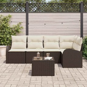 vidaXL Σετ Καναπέ Κήπου με μαξιλάρι 6 pcs Καφέ Πολυ ράταν