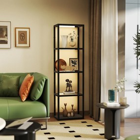 HOMCOM Φωτιστικό δαπέδου LED με ραφιέρα 4 επιπέδων, φωτιζόμενη ραφιέρα με 4 γυάλινα ράφια, διακόπτης ποδιού, MDF, μαύρο