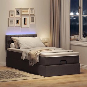 VidaXL Οθωμανικό κρεβάτι με στρώμα & LEDs Σκούρο καφέ 100x200cm Ύφασμα