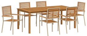vidaXL Σετ Τραπεζαρίας Κήπου  7 τεμαχίων Μπεζ Poly Rattan Ακακίας