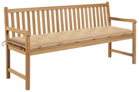 vidaXL Παγκάκι Κήπου 175 εκ. από Μασίφ Ξύλο Teak με Μπεζ Μαξιλάρι