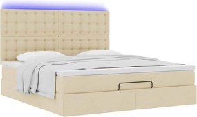 vidaXL Οθωμανικό κρεβάτι με στρώμα &amp; LEDs Cream 160x200cm ύφασμα