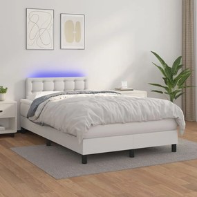 vidaXL Κρεβάτι Boxspring με Στρώμα &amp; LED Λευκό 120x200 εκ. Συνθ. Δέρμα