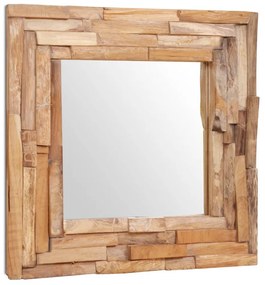 Καθρέφτης Διακοσμητικός Τετράγωνος 60 x 60 εκ. από Ξύλο Teak - Καφέ